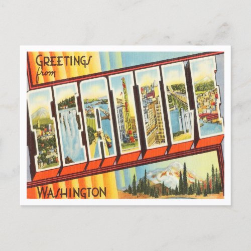 Greetings from Seattle Washington Vintage Travel Postcard