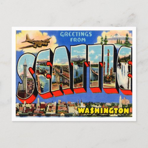 Greetings from Seattle Washington Vintage Travel Postcard