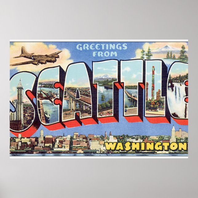 Greetings from Seattle Washington_Vintage Travel Poster (Front)