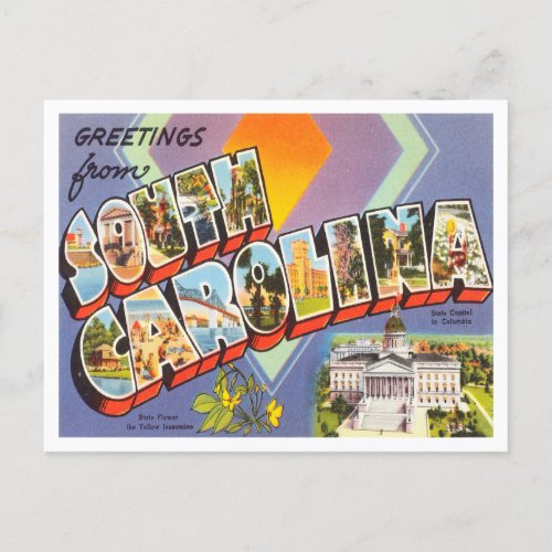 Greetings from South Carolina Vintage Travel Postcard