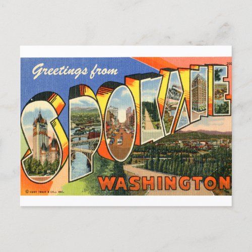 Greetings from Spokane Vintate Postcard