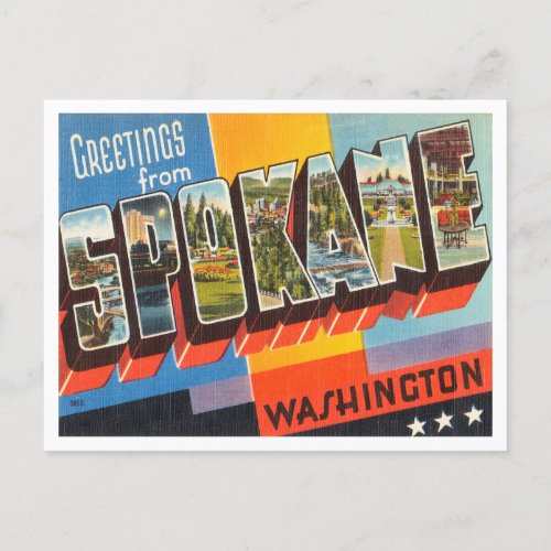 Greetings from Spokane Washington Vintage Travel Postcard