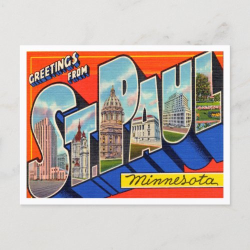 Greetings from StPaul Minnesota Vintage Travel Postcard