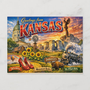 Greetings From State Postcard