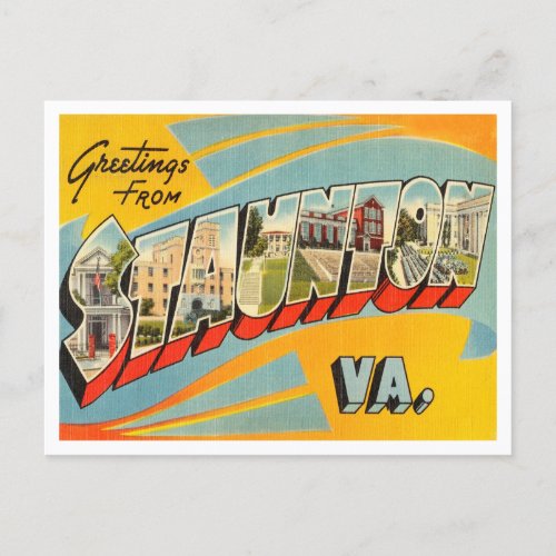 Greetings from Staunton Virginia Vintage Travel Postcard