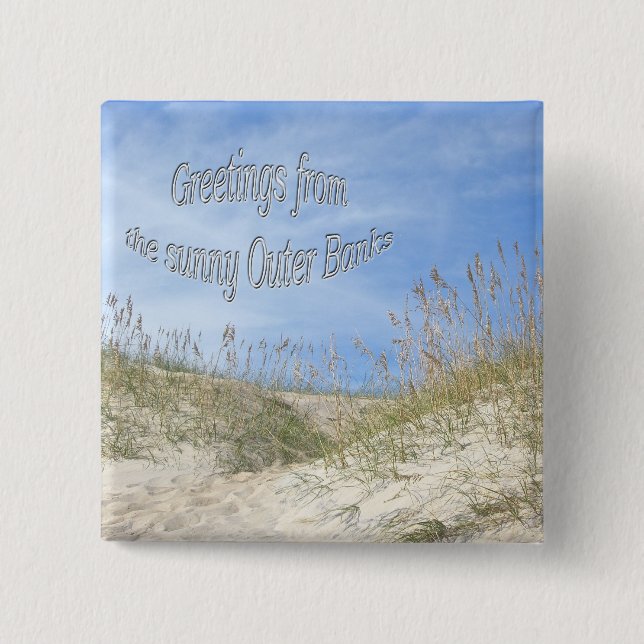 Greetings From Sunny OBX Sea Oats Items Button (Front)