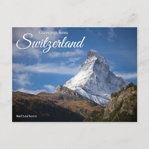 Greetings from Switzerland Matterhorn Postcard