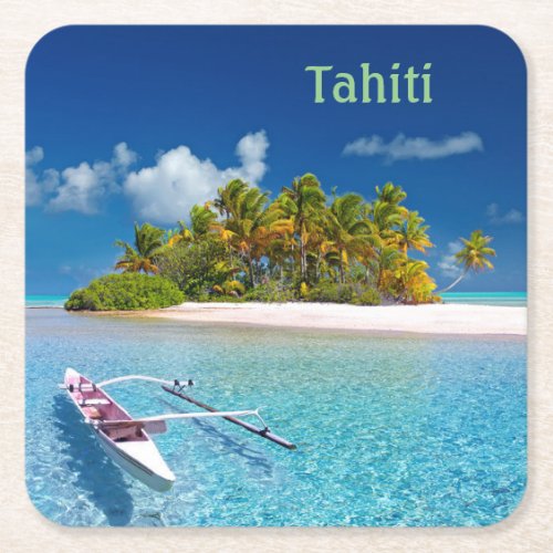 Greetings from Tahiti Square Paper Coaster