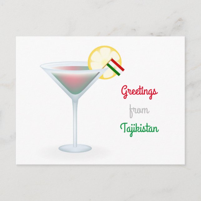 Greetings From Tajikistan Cocktail Holiday Card (Front)