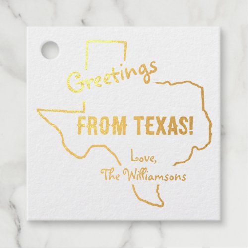Greetings From Texas Family Name Gold Foil Favor Tags