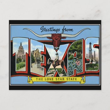 Greetings From Texas Vintage Postcard by vintagestore at Zazzle