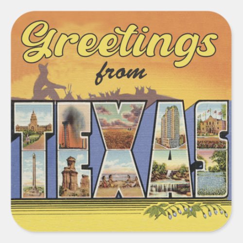 Greetings from Texas vintage travel filled letters Square Sticker
