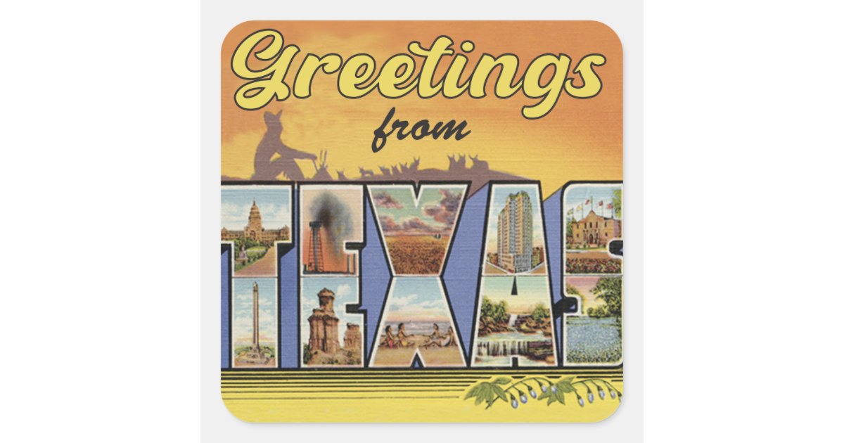 Greetings from Texas vintage travel filled letters Square Sticker | Zazzle