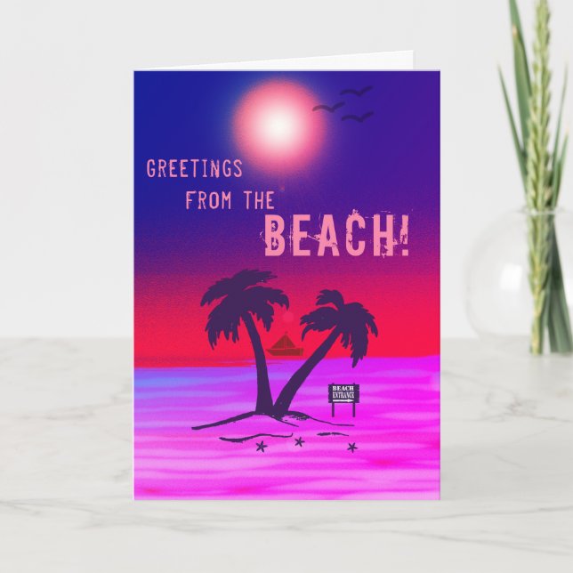 Greetings from the Beach! Purple Card (Front)