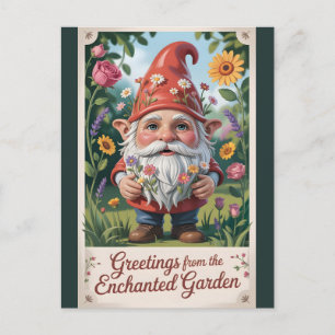"Greetings from the Enchanted Garden" Gnome  Postcard