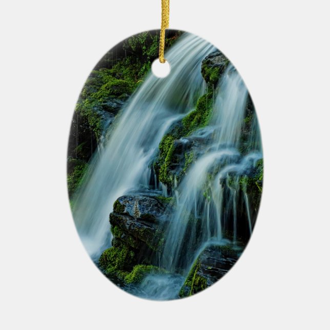 Greetings from the Poconos Beautiful Waterfall Ceramic Ornament (Front)