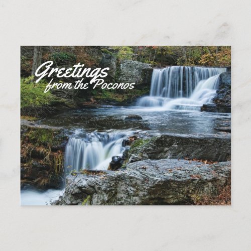 Greetings from the Poconos Factory Falls Postcard