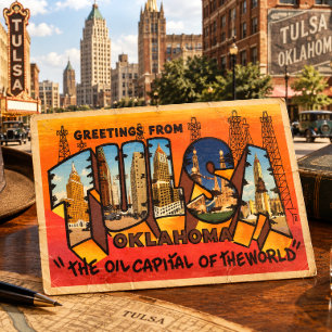 Greetings From Tulsa, Oklahoma Vintage Tourism Postcard