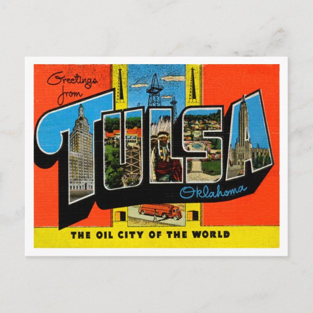 Greetings from Tulsa, Oklahoma Vintage Travel Postcard (Front)