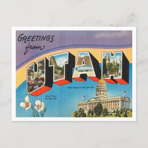 Greetings from Utah Vintage Travel Postcard