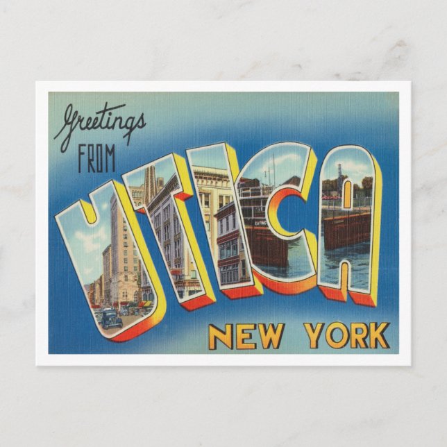 Greetings from Utica, New York Vintage Travel Postcard (Front)