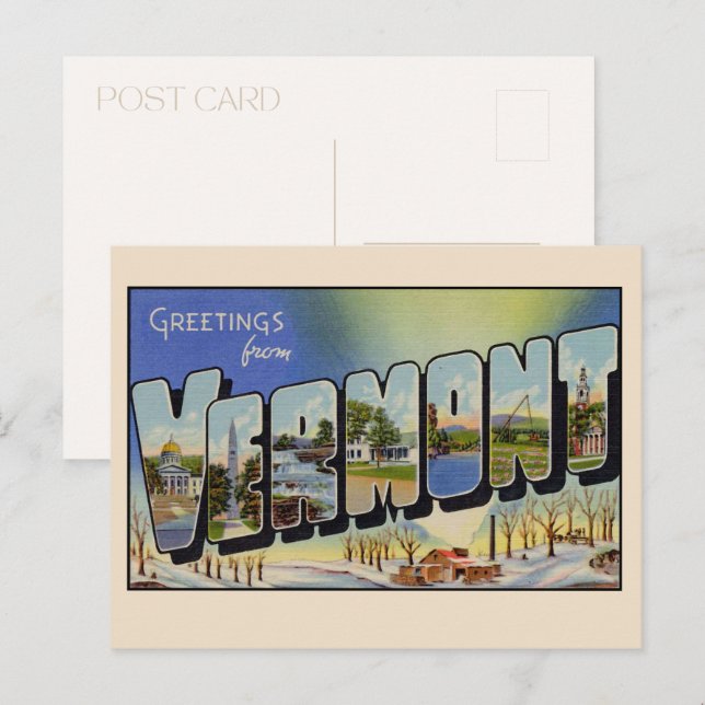 Greetings from Vermont Large Letter Vintage Postcard (Front/Back)