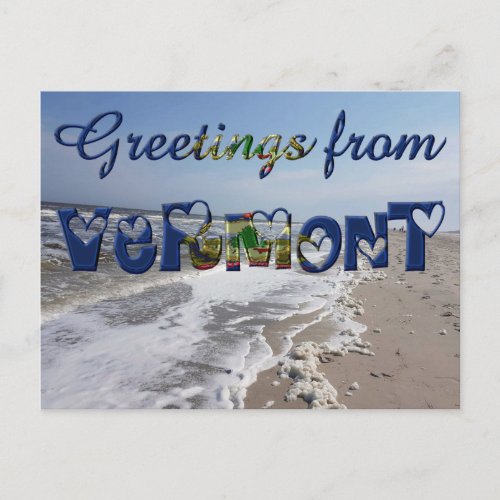 Greetings from Vermont State Flag Hearts USA Postcard