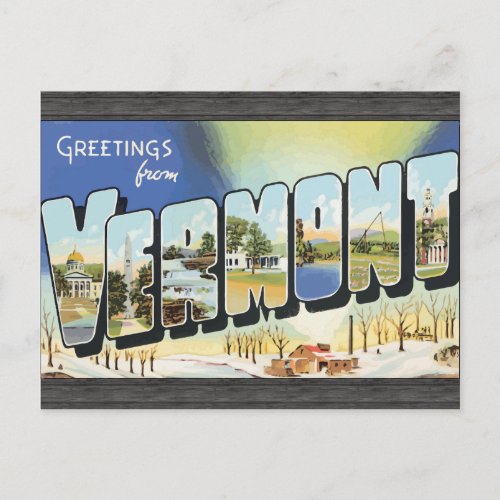 Greetings From Vermont Vintage Postcard