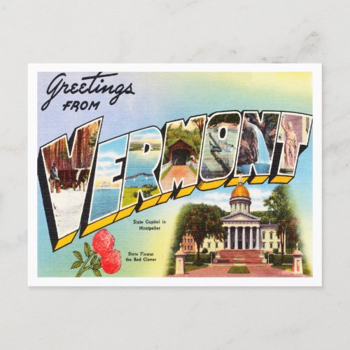 Greetings from Vermont Vintage Travel Postcard