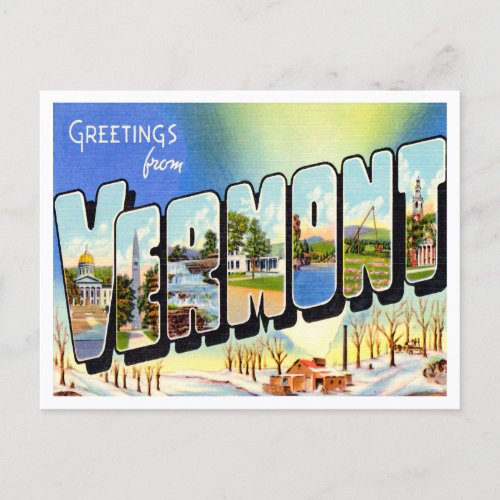 Greetings from Vermont Vintage Travel Postcard