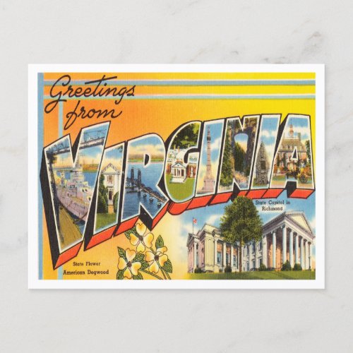 Greetings from Virginia Vintage Travel Postcard