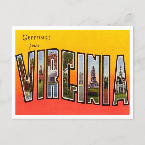 Greetings from Virginia Vintage Travel Postcard