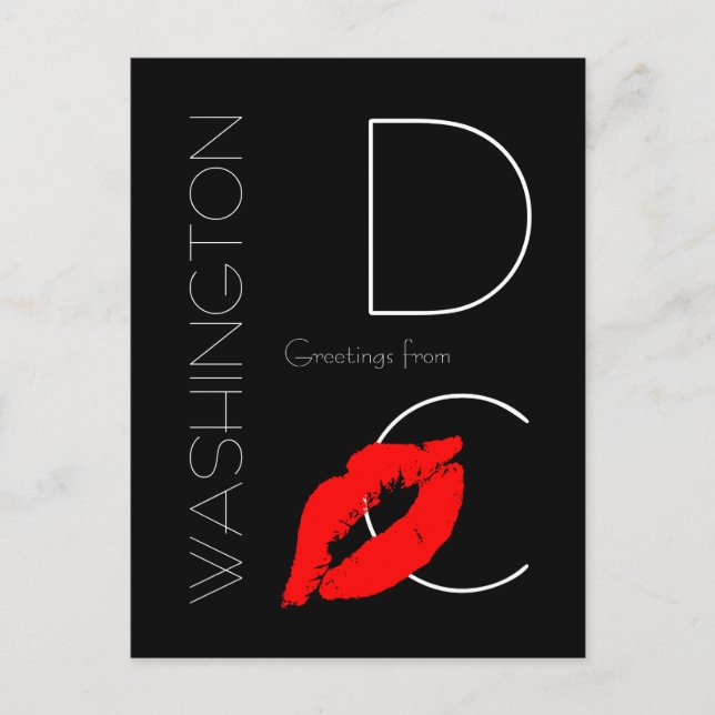 Greetings from Washington D.C. Red Lipstick Kiss Postcard (Front)