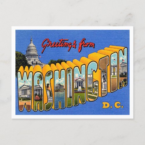 Greetings from Washington DC Vintage Travel Postcard