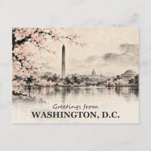 Greetings from Washington DC Ink Wash Postcard