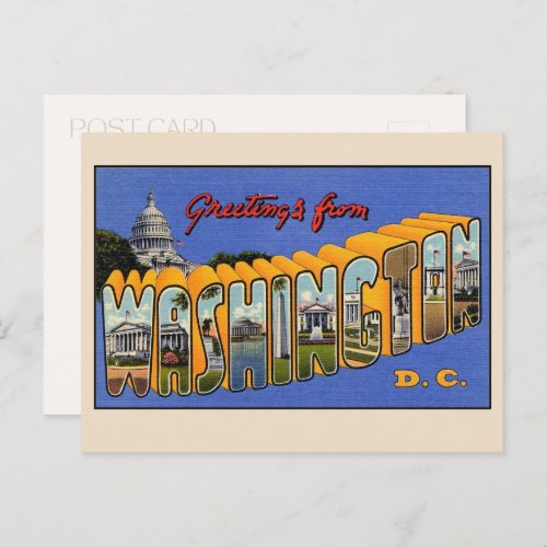 Greetings from Washington DC Large Letter Vintage Postcard