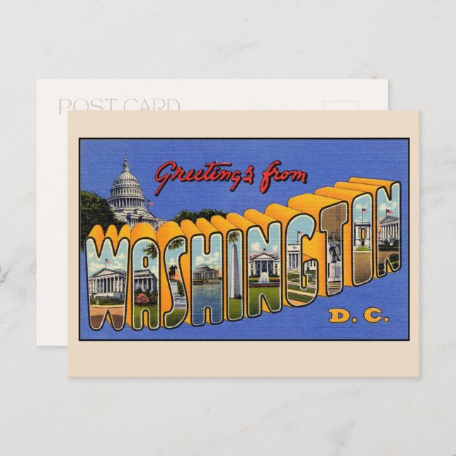 Greetings from Washington DC Large Letter Vintage Postcard (Front/Back)