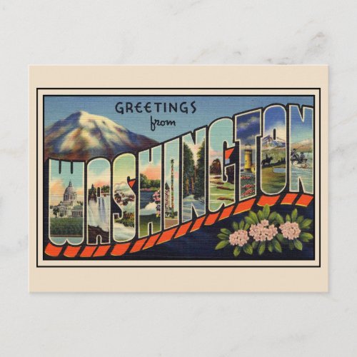 Greetings from Washington State Vintage Postcard