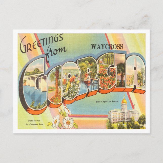 Greetings from Waycross, Georgia Vintage Travel Postcard (Front)