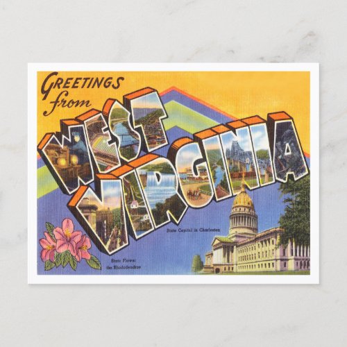 Greetings from West Virgini Vintage Travel Postcard