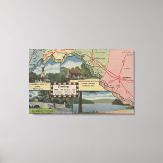 Greetings From Western Maryland (Detailed Map) Canvas Print