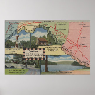 Greetings From Western Maryland (Detailed Map) Poster