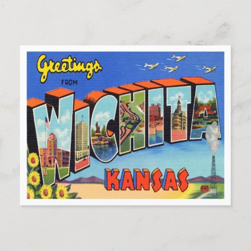 Greetings from Wichita Kansas Vintage Travel Postcard
