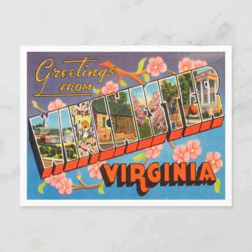 Greetings from Winchester Virginia Vintage Travel Postcard