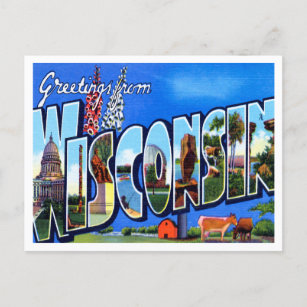 Greetings from Wisconsin Vintage Travel Postcard