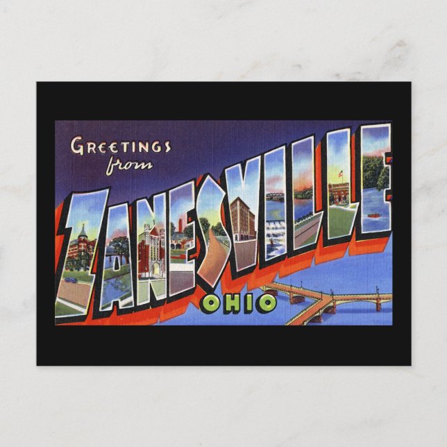 Greetings from Zanesville Ohio Postcard (Front)