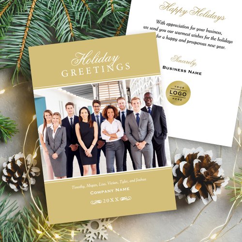 Greetings Gold Corporate Business Photo Holiday Card