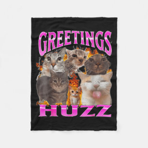 Greetings Huzz Funny Cat Meme Bootleg Graphic Men Fleece Blanket