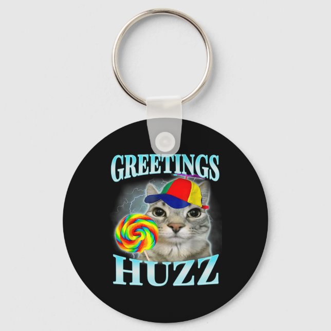 Greetings Huzz Funny Gen Z Gen Alpha Slang Meme  Keychain (Front)