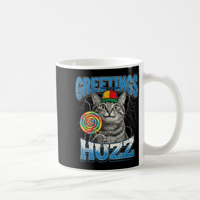 Greetings Huzz Funny Lollip Cat Meme  Coffee Mug (Right)